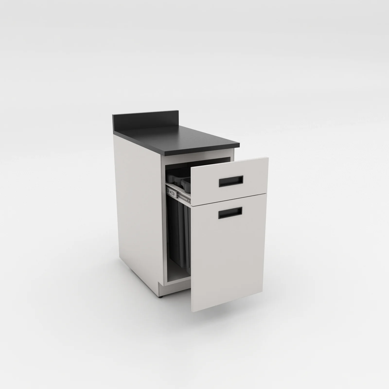 Gabinete de laboratorio a piso con basurero integrado