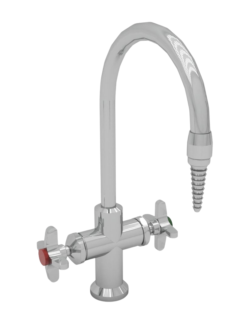 Llave mezcladora de cuello de ganso Water Saver para laboratorio, con doble mando de agua fría y caliente y cuello giratorio