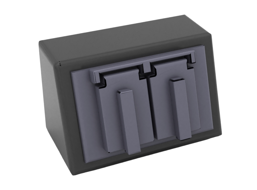 Torreta eléctrica para laboratorio de 110V con contacto dúplex polarizado y tapa de protección, acabado epóxico negro