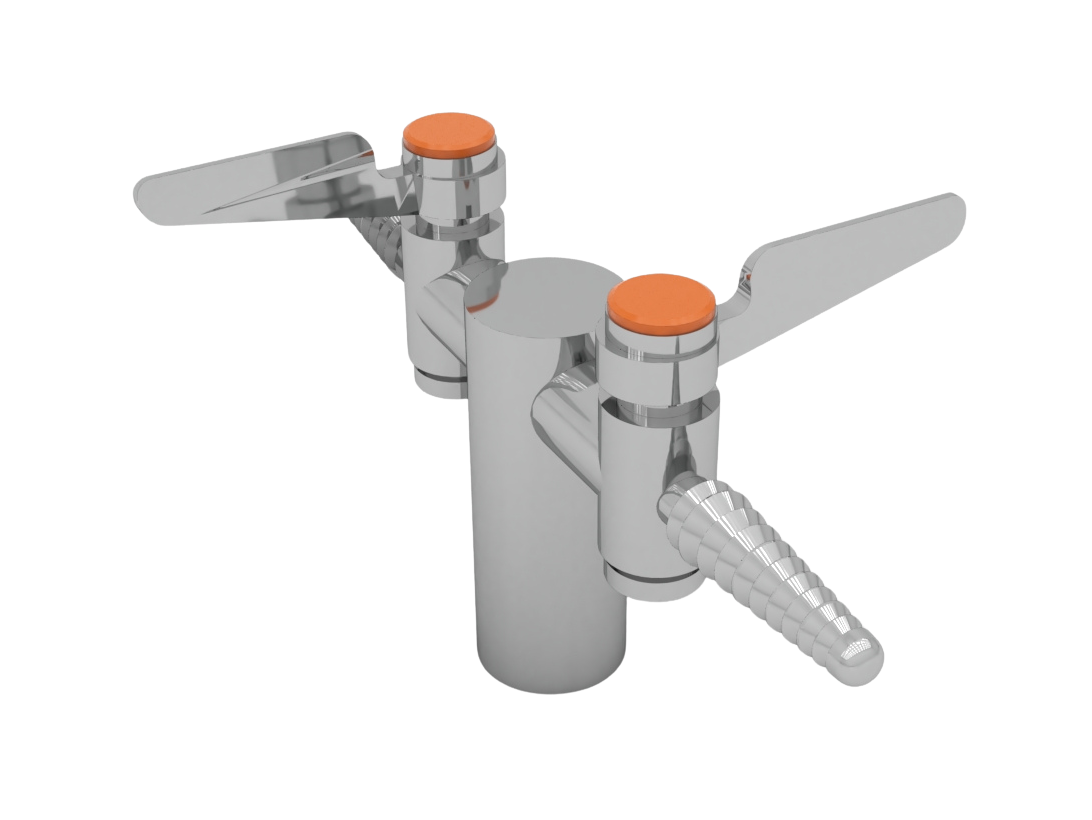 Torreta doble de servicio para aire con válvula on/off cromada, ideal para instalación en laboratorios, marca Water Saver