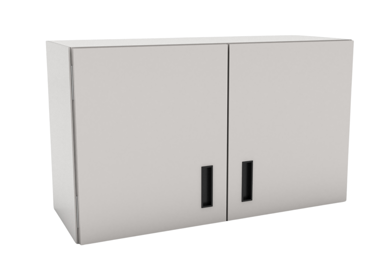 Vitrina de laboratorio para colgar en muro con dos puertas de lámina y entrepaño ajustable, resistente a la corrosión