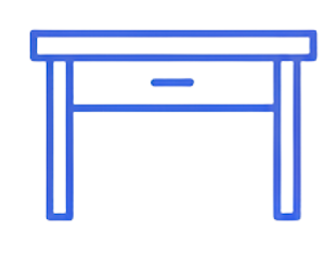 Icono de una mesa sencilla con un cajon color azul