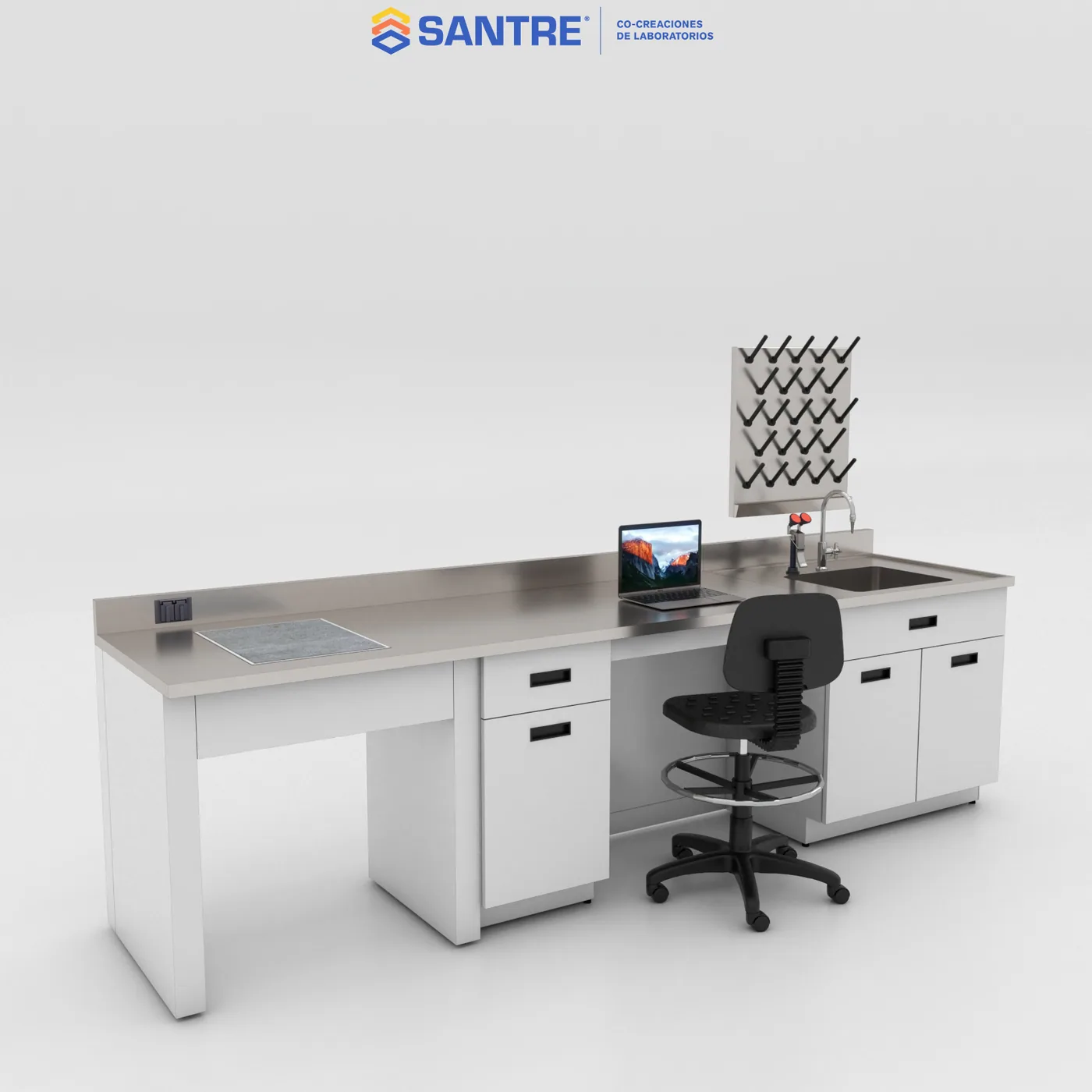 Planta Baja AVYNA — mesa perimetral inox con tarja doble y escurridor