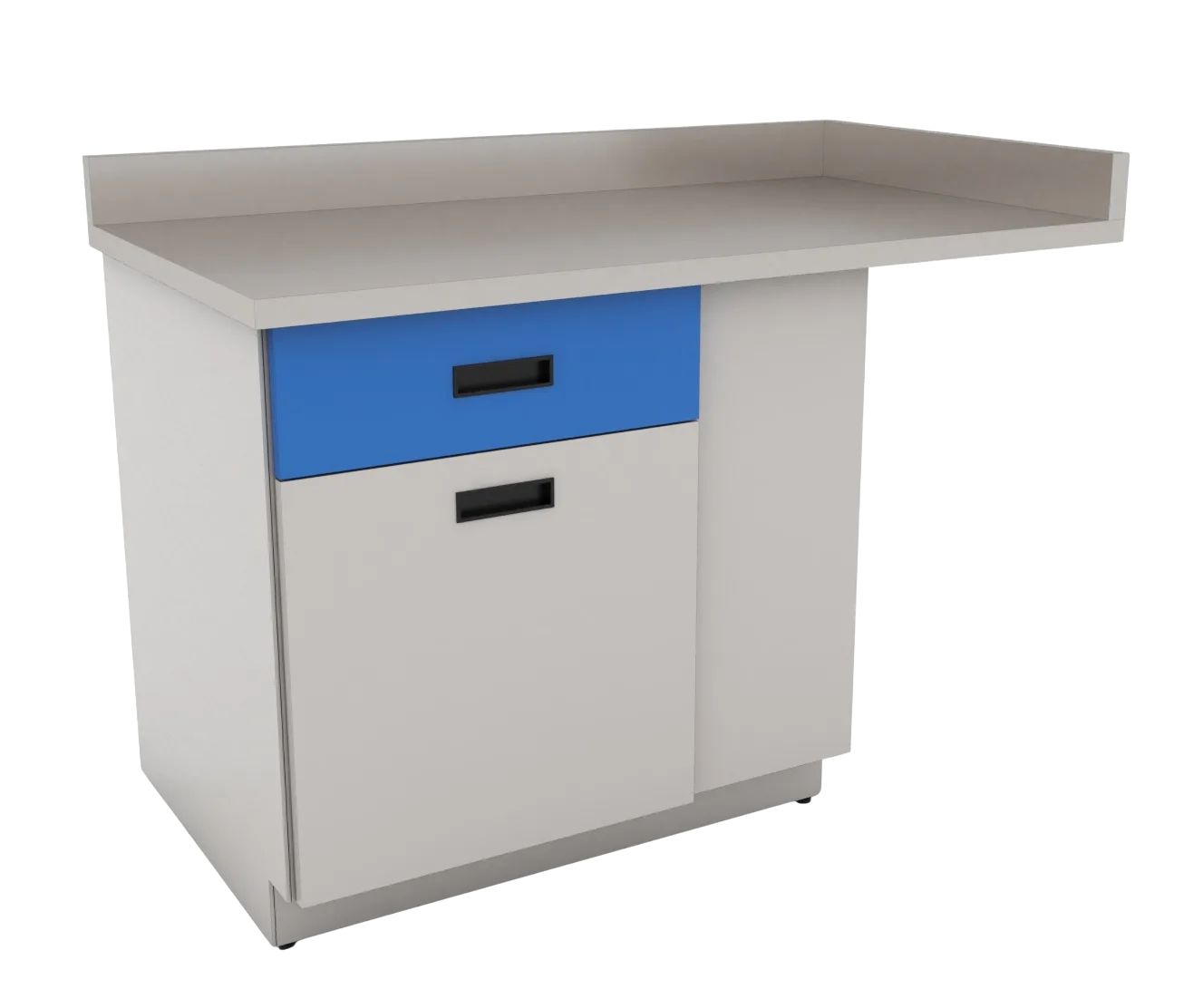 Gabinete rinconero de piso para laboratorio GR-60D-E, con una puerta de cierre suave, fabricado en lámina galvanizada resistente a la corrosión.