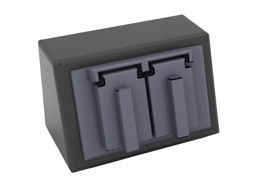 Torreta eléctrica para laboratorio de 110V con contacto dúplex polarizado y tapa de protección, acabado epóxico negro