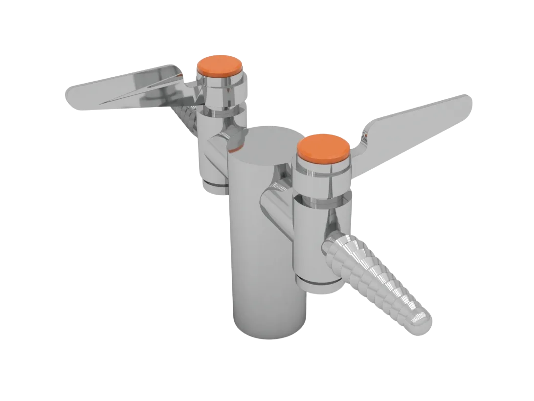 Torreta doble de servicio para aire con válvula on/off cromada, ideal para instalación en laboratorios, marca Water Saver